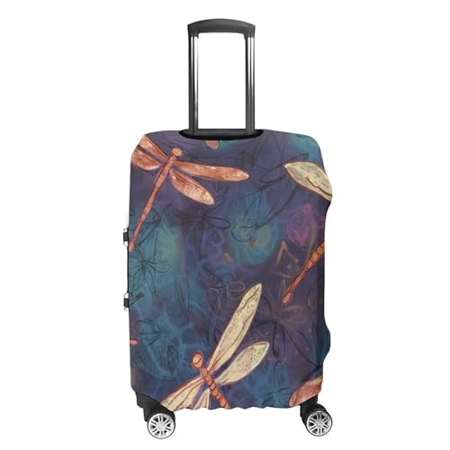 Hand Painted Dragonfly Luggage Cover, Washable Elastic Suitcase Cover Protector Fit 18-32 Inch Luggage4