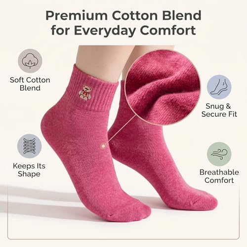 Image of Eurzom 10 Pairs Socks Womens Crew Elastic Ankle Length Cotton Socks Aesthetic Cute Lightweight Low Cut Gifts for Women