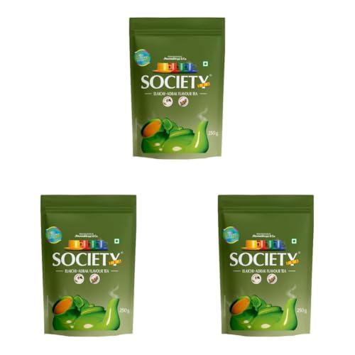 Image of Society Elaichi Adrak Chai - Real Cardamom & Ginger Ground Into Assam CTC, The Two-Spice Cup, Hasmukhrai & Co. Since 1924 | 250 g Pouch | Loose Leaves, No Flavouring, No Essence (Pack of 3)