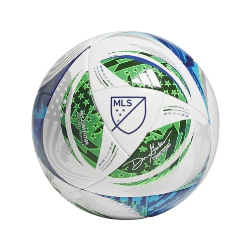 adidas Unisex-Adult MLS Competition Soccer Ball (White/Green/SOLBLU/GLOBLU, 5)