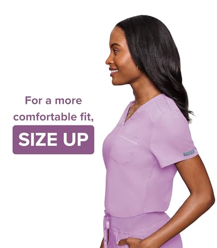 Image of Med Couture Women's V-Neck Scrub Top, Modern Fit Tuck-in Top with Stretchy Rib-Knit Shoulders and Chest Pocket - MC7448