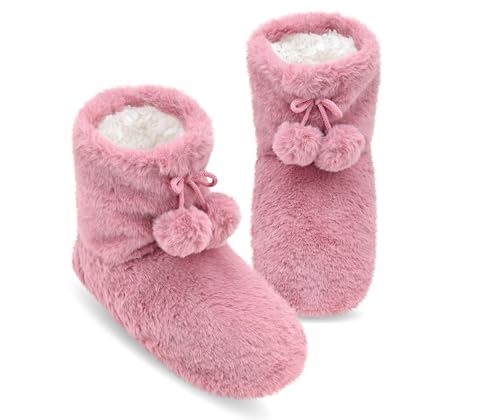 Image of DICUIRD Womens Thick & Warm Slipper Socks with Grippers - Christmas House Slippers