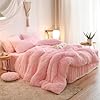 HAIHUA Fluffy Pink Comforter Cover Twin Set, Fuzzy Pink Girls Twin Bedding Set 2 Pieces (1 Plush Duvet Cover + 1 Furry Plush Pillow Cases) Girls Shaggy Bed Set, Zipper Closure #1