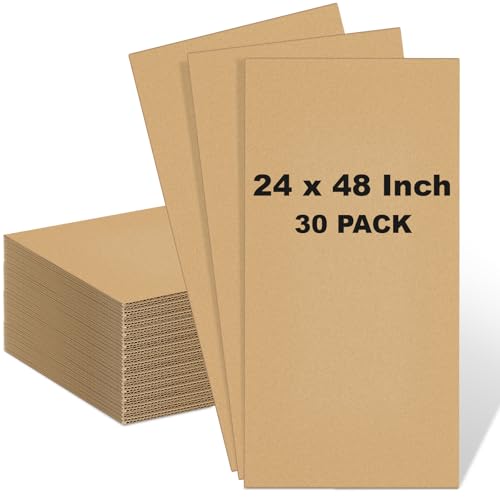 Image of Henoyso 30 Pack 24 x 48 Inch Corrugated Cardboard Sheets Flat Cardboard Sheets Packaging Inserts Flat Square Inserts Squares Separators for Shipping Packing Mailing Crafts (Brown)