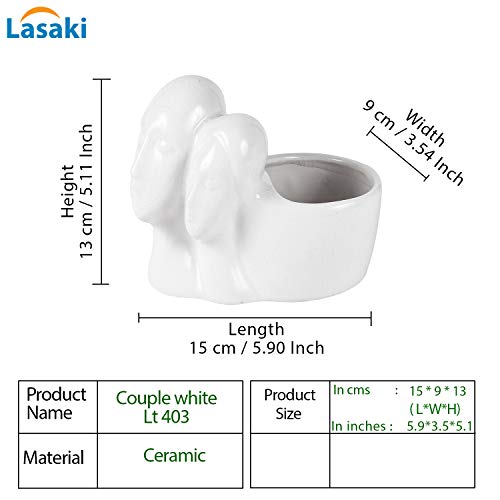 Image of Lasaki Couple White LT 403 Ceramic Pots for Indoor Plants, Planters, Flower, gamla, Outdoor, Balcony, Home, Garden, Office Decor, Succulent Pot(L -16 X W - 10 X H - 14.5 cm)(Plants not Included)