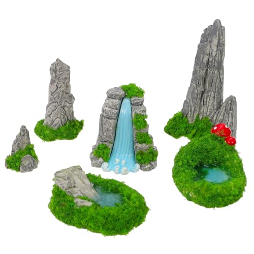 INOOMP 6 pièces Miniature Résine Décorative Rocaille et Bassin Artificiels Résistants Aux Intempéries pour Aquarium Jardin et Bureau Figurines Détaillées Polyvalentes