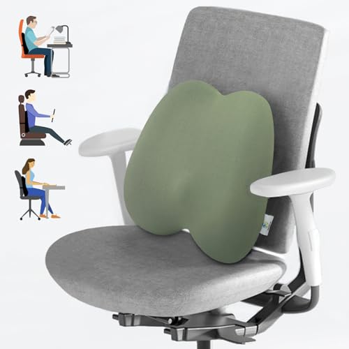 MzGro Cojín de apoyo lumbar para silla de oficina, almohada de espuma viscoelástica para aliviar el dolor de espalda y la presión, cojín de refuerzo para sentarse, trabajar y conducir (soporte lumbar