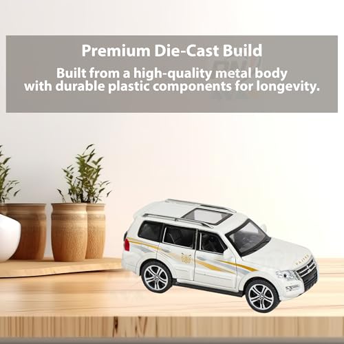 Image of Alloy Metal Pull Back Die-cast Car 1:32 White Pajero Model with Sound & Music, Toy Cars for Kids Durable and Fun Gift for Boys and Girls