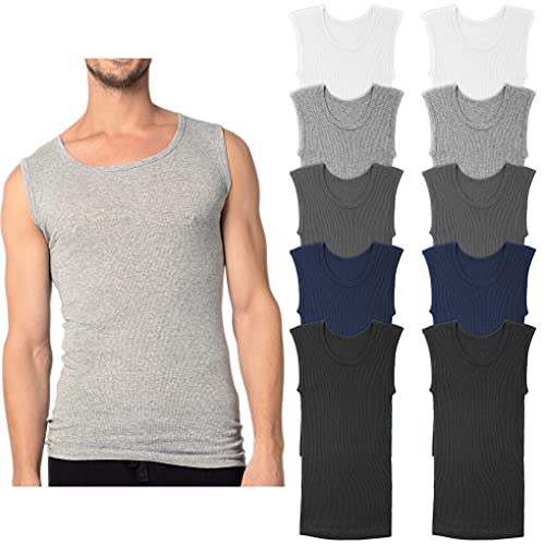 Andrew Scott Men's 10-Pack Color Muscle Tanks | Sleeveless Crew Workout Tank Top Cotton Undershirts