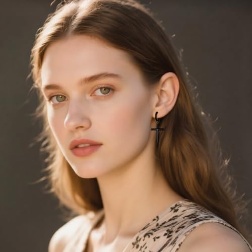 POPLYKE Sterling Silver Hanging Cross Earrings Cross/Ankh/Faith Hoop Earrings for Men Women4