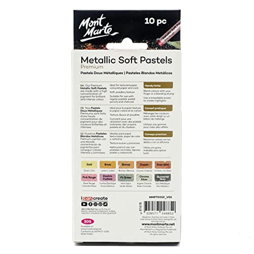 Mont Marte Metallic Soft Pastels Premium 10Pc, Dry Pastels, Assorted Metallic Colors, Versatile Art Pastels For Blending, Layering & Shading, Ideal For Art, Craft, Drawing #TOP4