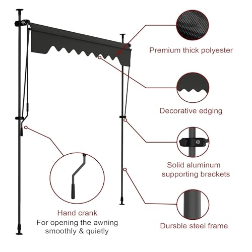 Auvent rétractable 300 cm imperméable et réglable pour fenêtres et portes d'extérieur - 6