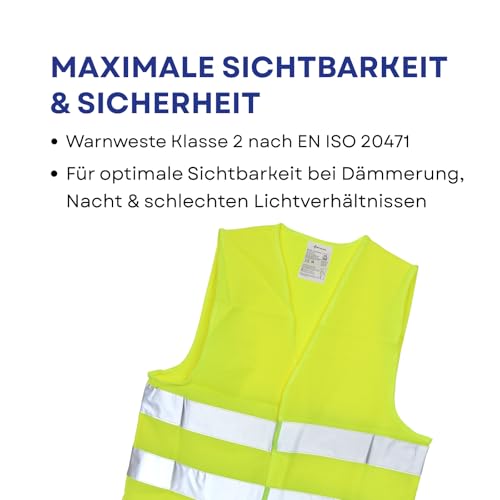 First Aid Only Warnweste Gelb | Sicherheitsweste für Auto & Fahrrad nach EN ISO 20471:2013 | Reflektierende Weste für Erwachsene, Einheitsgröße, geprüft und Zertifiziert, waschbar | P-91911 00
