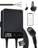 dé Borne de Recharge Véhicules Électrique 7kW avec APP, Câble Type 2 10m, RFID, Borne de Recharge 6 32A 230V, Wallbox 7kW avec RCD Type A 30mA AC + 6mA DC, IP54, pour E 208 & Autres BEV/PHEV, Noir