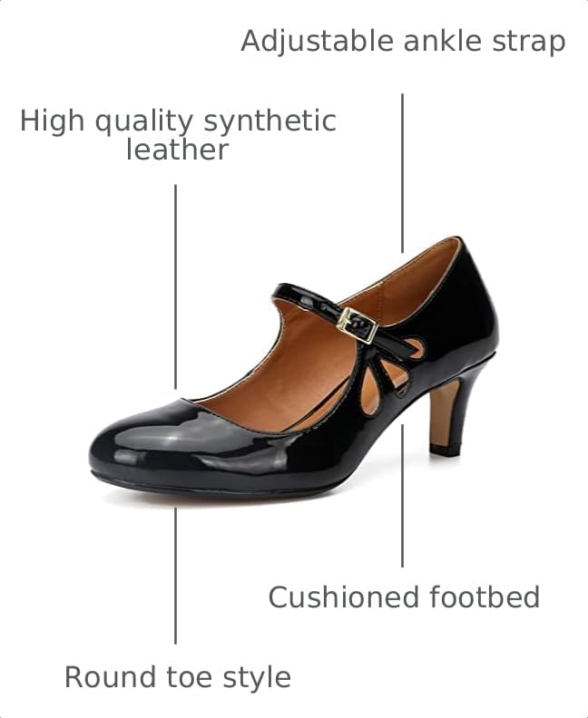 Image of MAIERNISI JESSI Unisex Men's Women's Mary Jane Pumps Round Toe Kitten Heel Hollow Out Shoes