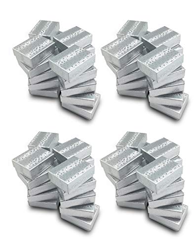 The Display Guys – Cardboard Jewelry Boxes With Cotton – 100 Pack – Silver Foil – #11 (2 1/8" X 1 6/8" X 3/4") #TOP4