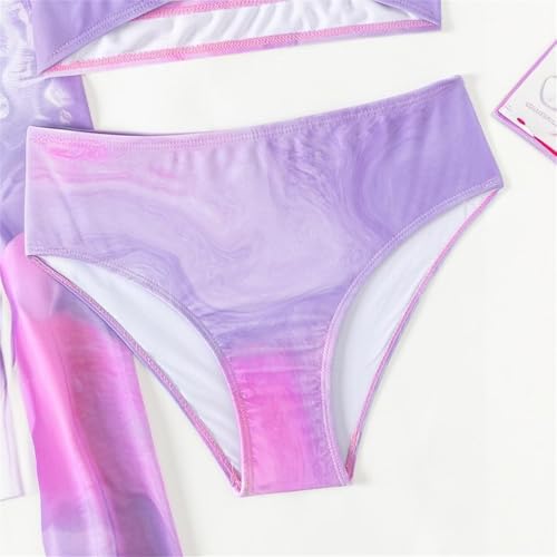 Girls 3 Pieces Bathing Suit Tropical Print Bikini Set Kids Qui𝐜k Dry Swimwear Cover-Up with Rash Guard Pants4