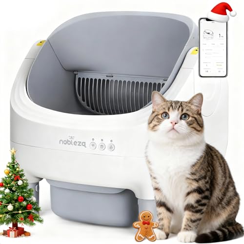 Nobleza Arenero Autolimpiable SL03 para Gatos - Caja de Arena Automática con Control por App, Diseño Abierto, Gran Capacidad, Incluye 2 Rollos de Bolsas y 1 Ambientador, Color Blanco
