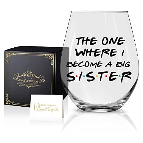 Perfectinsoy The One Where I Become A Big Sister Wine Glass with Gift Box, Sister Gifts for Women, Sister, BFF, Colleague, Friend, Neighbors, Graduation Gifts Birthday Gifts for Sister Cover