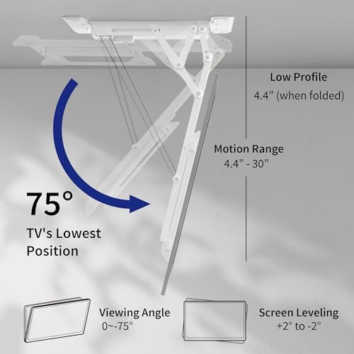 Image of VIVO White Electric Ceiling TV Mount for 40 to 85 in Screens, MOUNT-E-FD85W | Large Motorized Flip Down TV Mount, Pitched Roof VESA Mount, Heavy Duty Steel Design, Low Profile, Master Pack, Holds 110 lbs