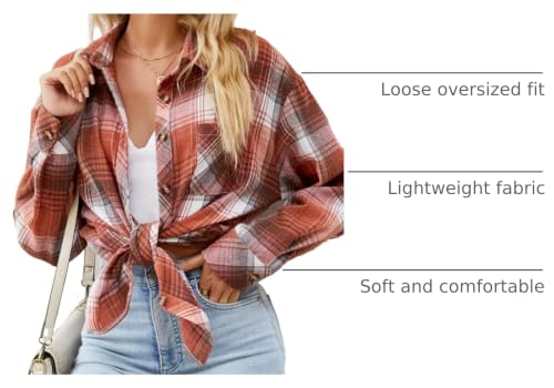 Image of CHYRII Womens Button Down Flannel Shirts Long Sleeve Plaid Shackets Business Casual Blouse Top
