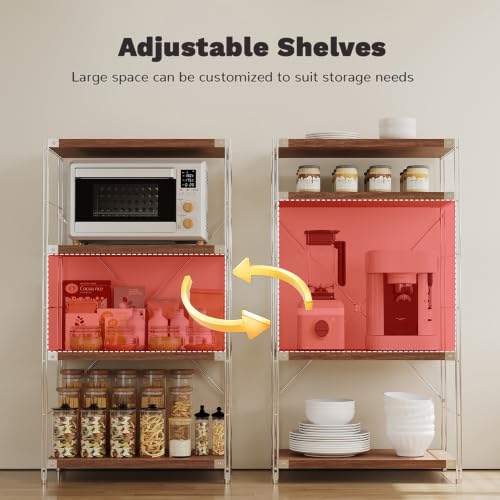 Image of 4-Tier Industrial Bookshelf, Wood and Metal Shelf Unit, Storage Bookcase