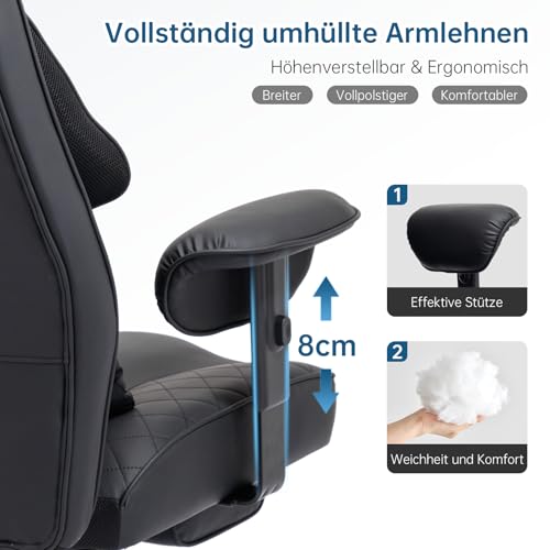 Asukale Bürostuhl 200kg | 2 Lendenkissen (Massage+Standard) XXL Sitz – Ansicht 7