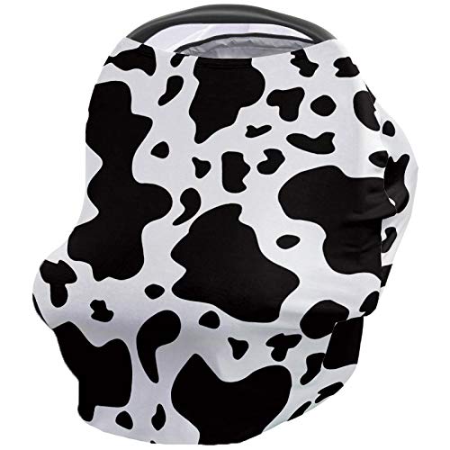 Nursing Cover for Breastfeeding Scarf Super Soft Cotton Multi Use for Baby Car Covers Canopy Shopping Cart Cover Blanket Stroller Cover-Cow Print Animal Themed Black White