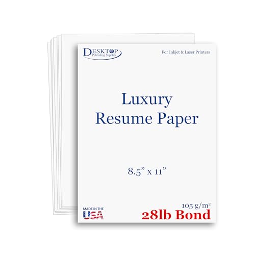 100 Sheets Luxury Resume Paper - Premium 70lb Text (105gsm / 28lb Bond) Matte Vellum Finish - Inkjet Laser Printer Compatible - Professional Stock for Resumes Cover Letters Letterhead (Bright White)