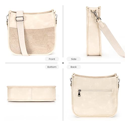Jackie&Jill Crossbody Bag Purses For Women,Medium Cork & Vegen Leather Shoulder Bags, Multi Pocket Casual Womens Purses. (Beige) #TOP4