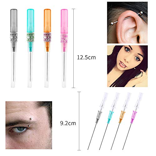 Piercing Needles, 8pcs Ear Nose Piercing Needles IV Catheter Needles for Piercing Sterilised Body (MIX-1)