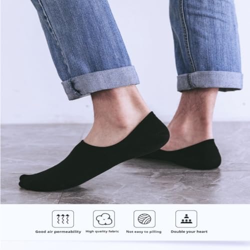 5 Pairs Black No Show Invisible Socks, Breathable, Anti-Slip, One Size Fits All4