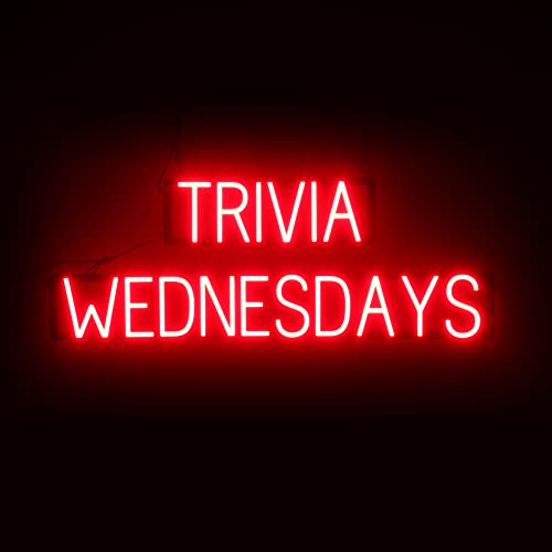 Image of SpellBrite LED Neon TRIVIA WEDNESDAYS Sign for Business - Red, 41 inch x 15 inch | Ultra-Bright Click-Together Signage for Bars & Restaurants, with Visibility from 500 ft - 8 Animations, 6 Brightness Levels