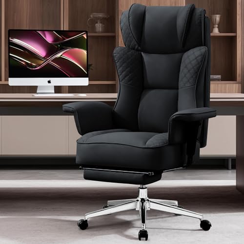 OwgeinSet Big and Tall Office Chair, Ergonomic Leather Reclining Chair with Footrest, High-Back...
