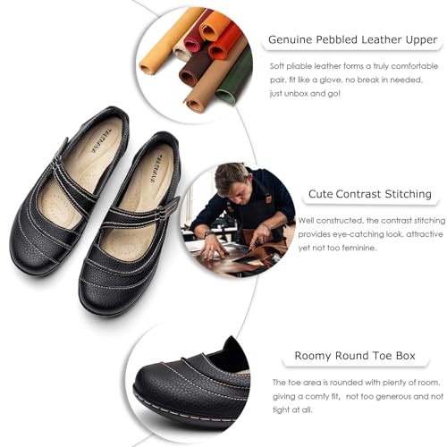 Women's Comfortable & Lightweight Leather Mary Jane Flats Versatile Business Casual Dress Shoes Work Office Cute Stylish Everyday Walking Shoes3