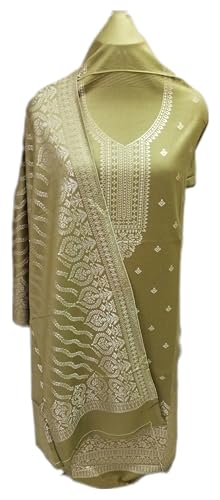 Image of Womens designer woolen suit for women with salwar and kashmiri shawl winter wear kani unstitched fabric set, stylish kurta pant set woollen dress material for women by pure pashmina wooltex