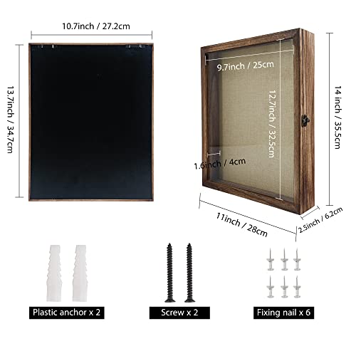 Image of GraduationMall 11x14 Shadow Box Frame Solid Wood Glass Door Display Case with Linen Back and 6 Stick Pins,1.5 inches Interior Depth,Ideal for Memorabilia Pictures Flowers Medals Tickets