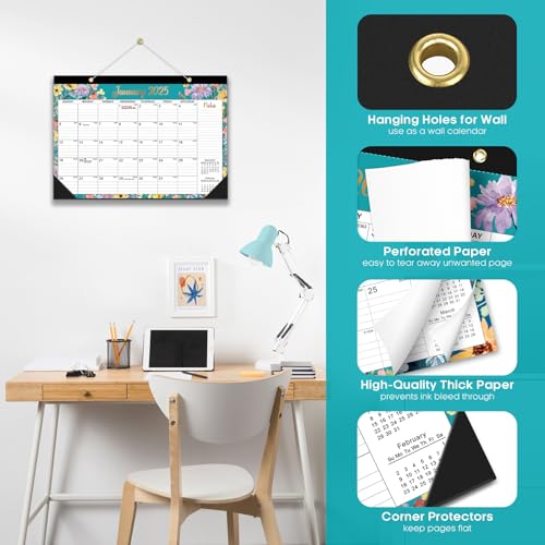 Image of Desk Calendar 2025, 18 Months Calendar Runs from January 2025 to June 2026 - Large 17 inch x 12 inch Desktop /Wall Monthly Calendar for Home School, or Office - 2025 New Edition, Floral Pattern
