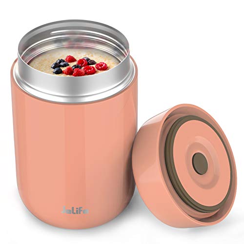 Jelife Termo para Comida Caliente 650ML Frascos Térmicos para Comida de Acero Inoxidable para Sólido Líquido Portátil Termo Adecuado para Alimentos Bebidas Adultos Niños Colegio Trabajo Viaje(Rosa)
