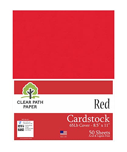 Clear Path Paper - Red Cardstock - 8.5 x 11 inch - 65Lb Cover - 50 Sheets