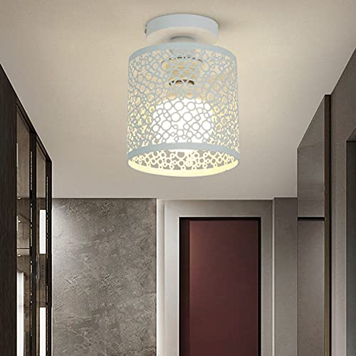 Mengjay Retro Plafonnier Industrielle en Métal Noir/Blanc Cage, Plafonnier Fer forge Industrielle, Industrial Plafonnier, Plafonnier Chambre, Pour entrée, Allée, Porche, Couloir, Café Bar. (Blanc)