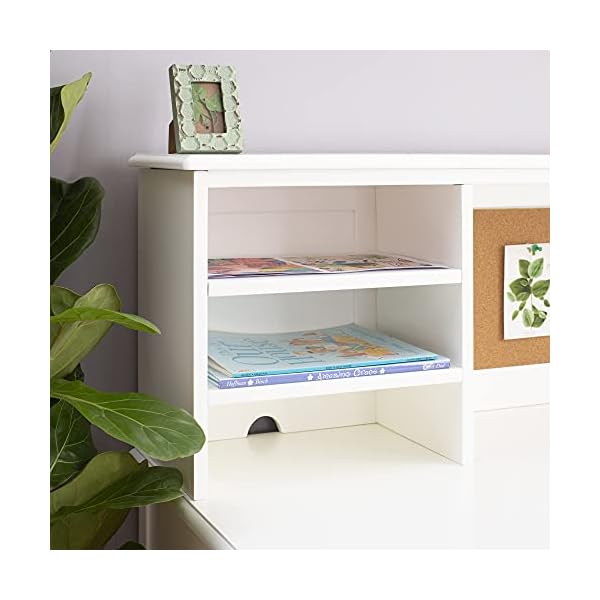 Guidecraft kids taiga desk and chair set with hutch white kids wooden table workstation with storage drawers adjustable shelves and corkboard study table and chairs for kids bedroom  urban country home decor