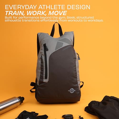 Image of Nivia Conviction 2.0 Sports Backpack For Men And Women, 25L Lightweight Gym And Training Bag With 15-Inch Laptop Compartment, Padded Straps, Quick Access Pocket, Side Bottle Holder (Black /Grey)