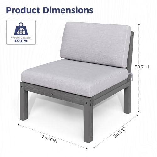 Image of Modular Outdoor Patio Furniture Armless Seat, HIPS All-Weather Outdoor Sectional Sofa with High-Density Thick Cushions, Easy Side Interlock, Patio Seat for Backyard, Balcony, Deck (Grey)