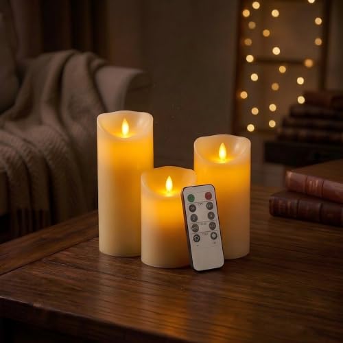 CCLIFE LED Kerzen Echtwachs 3er Set mit Fernbedienung Timer Funktion Echtwachs...