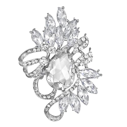 Image of SELOVO Leaf Rhinestone Statement Brooch Pin Dress Jewelry Accessory