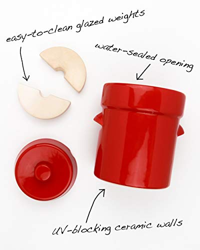 Humble House SAUERKROCK Fermentation Crock with Glazed Weights and Cabbage Tamper - 5 Liter (1.3 Gallon) German-Style Water Sealed Jar in Heirloom Red for Fermenting Sauerkaut, Kimchi, Pickles - Thumbnail 3