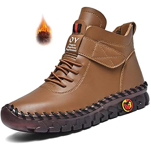 CrazySavage Womens Winter Leather Snow Booties Fur Lined Warm Anti-Slip Ankle Boots Thickening Thermal Villi Adjustable High Top Mom Loafers (brown,7,7,Women,7) Cover