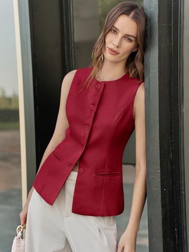 Tankaneo Womens Tweed Sleeveless Vest Button Down Blazer Vest Casual Tops — view 3