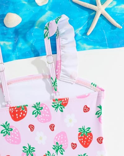 Badeanzug Mädchen Kleinkind Verstellbare Träger Schwimmanzug Mädchen Einteiliger UV Badebekleidung, Rosa Wassermelone 86-92